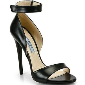 Prada Leather Ankle Strap Stiletto Heels Sandals